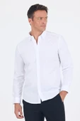 Beyaz Smart Biritli Yaka Cepsiz Bez Ayağı Uzun Kol Slim Fit %100 Pamuk Gömlek 1004250223 thumbnail 1
