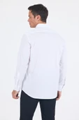 Beyaz Sert Yaka Uzun Kol Cepli Comfort Fit %100 Pamuk Gömlek 1004250222 - 5