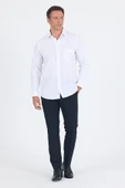 Beyaz Sert Yaka Uzun Kol Cepli Comfort Fit %100 Pamuk Gömlek 1004250222 - 2