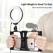 PULUZ 2'si 1 Arada Vlogging Canlı Yayın Akıllı Telefon Video Rig ve 12cm 4.7 inç Mavi Halka LED Selfie Işığı Kiti Soğuk Ayak Tripod Başlığı ile - 5