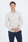 Taş Rengi Smart Düğmeli Yaka Uzun Kol Cepsiz Slim Fit Esnek Gömlek Gömlek 1004250252 - 1