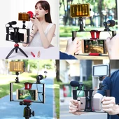 PULUZ 2'si 1 Arada Canlı Yayın Akıllı Telefon Video Rig ve Mikrofon Kiti Kırmızı - 10