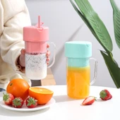 420ml Pembe USB Şarjlı 6 Bıçaklı Pipetli Taşınabilir Meyve Sıkacağı Smoothie Makinesi - 2