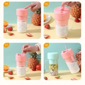 420ml Pembe USB Şarjlı 6 Bıçaklı Pipetli Taşınabilir Meyve Sıkacağı Smoothie Makinesi - 8