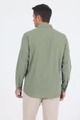 Koyu Haki Uzun Kol Düz Armür Oval Yaka Casual Comfort Fit Gömlek 1004250249 thumbnail 5