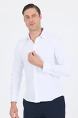 Beyaz Sert Yaka Düz Classic Pamuklu Slim Fit Gömlek 1004250214 thumbnail 1