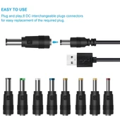 8in1 DC Güç Kablosu USB Çok Fonksiyonlu Değiştirilebilir Fiş Siyah - 3