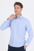 Mavi Uzun Kol Filafil Desen Filafil Sert Yaka Cepsiz Pamuklu Basic Slim Fit Gömlek 1004250008_304 thumbnail 3