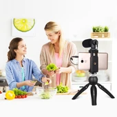 PULUZ Canlı Yayın Akıllı Telefon Video Vlogger Seti Mikrofon Tripod ve Telefon Tutucu Siyah - 5