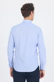 Mavi Uzun Kol Filafil Desen Filafil Sert Yaka Cepsiz Pamuklu Basic Slim Fit Gömlek 1004250008_304 thumbnail 5