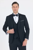 Siyah Mono Yaka Tek Düğme Slim Fit Yelekli Ceremony Takım Elbise 1001250201 thumbnail 3