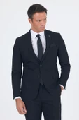 Siyah Düz Gabardin Kılıç Yaka 2 Düğme Pamuklu 6 Drop Slim Fit Basic Takım Elbise 1001250011_001 - 2