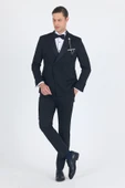 Siyah Kılıç Yaka Kruvaze Slim Fit Ceremony Takım Elbise 1001250203 - 1