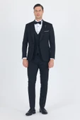 Siyah Mono Yaka Tek Düğme Slim Fit Yelekli Ceremony Takım Elbise 1001250201 thumbnail 2