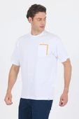 Beyaz Kısa Kol Bisiklet Yaka Kapaklı Cep Pamuk Casual Oversize Tişört 1011250131 thumbnail 1