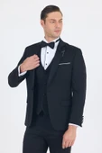Siyah Mono Yaka Tek Düğme Slim Fit Yelekli Ceremony Takım Elbise 1001250201 thumbnail 1