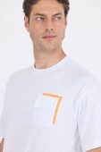 Beyaz Kısa Kol Bisiklet Yaka Kapaklı Cep Pamuk Casual Oversize Tişört 1011250131 thumbnail 4