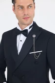Siyah Kılıç Yaka Kruvaze Slim Fit Ceremony Takım Elbise 1001250203 - 4