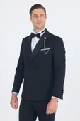 Siyah Kılıç Yaka Kruvaze Slim Fit Ceremony Takım Elbise 1001250203 - 2