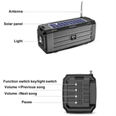 BDL-187 Siyah Güneş Enerjili Kablosuz Bluetooth Hoparlör LED Işıklı Taşınabilir Kamp FM Radyo - 5