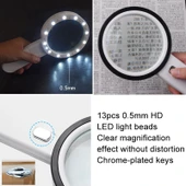 125mm 13 LED Işıklı 30X Büyüteç Mor Işıklı Öğrenci ve Yaşlı Okuma ve Bakım Büyüteci - 7