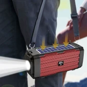 BDL-187 Siyah Güneş Enerjili Kablosuz Bluetooth Hoparlör LED Işıklı Taşınabilir Kamp FM Radyo - 9