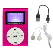 Mini Metal Lavalier MP3 Müzik Çalar Ekranlı Kulaklık ve Kablo Dahil Pembe - 1