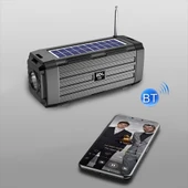 BDL-187 Siyah Güneş Enerjili Kablosuz Bluetooth Hoparlör LED Işıklı Taşınabilir Kamp FM Radyo - 7