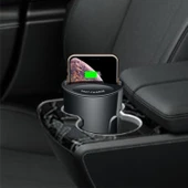 Araba Bardaklık Kablosuz Şarj Cihazı 4'ü 1 Arada Model X13 15W/10W/7.5W/5W Hızlı Şarj - 1