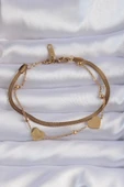 316L Çelik Gold Renk Kalpli Model İtalyan Zincirli Bileklik - TJ-BB6164 - 1
