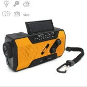 Çok Fonksiyonlu El Kranklı Güneş Enerjili LED Fener Tam Bant FM Radyo Masa Lambası Alarm Turuncu - 1