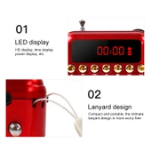 Taşınabilir Şarjlı FM Radyo Alıcısı Hoparlör Kırmızı USB TF Kart Destekli MP3 Çalar - 6