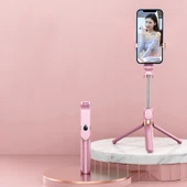 XT06 Canlı Güzellik Bluetooth Tripod Selfie Çubuğu Pembe - 1