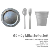 Omeyva 26 Cm. Mika Plastik Gümüş Sorfa Piknik Seti - 48 Kişilik Tabak Bardak Çatal Kaşık Takımı - 2