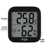 VIT 4'lü İç Mekan Dijital Isı ve Nem Ölçer Siyah Termometre BVT17-03 - 5