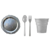 Omeyva 23 Cm. Plastik Mika Gümüş Sorfa Piknik Seti - 72 Kişilik Tabak Bardak Çatal Kaşık Takımı - 1
