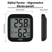 VIT 4'lü İç Mekan Dijital Isı ve Nem Ölçer Siyah-Beyaz Termometre KVT17-01 - 4