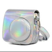 Aurora Yağlı Boya Tam Kaplama PU Deri Kamera Çantası Askılı Gümüş FUJIFILM Instax Mini 9 8 Plus 8 Uyumlu - 1