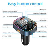 C87B Model Hızlı Şarjlı Bluetooth 50 FM Verici Eller Serbest MP3 U Disk Araç Müzik Çalar - 2