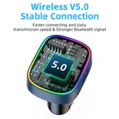 C87B Model Hızlı Şarjlı Bluetooth 50 FM Verici Eller Serbest MP3 U Disk Araç Müzik Çalar - 3