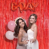 Kırmızı Metalize Parlak Saçaklı Perde thumbnail 2