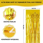 Ekstra Metalize Parlak Saçaklı Arka Fon Perde Gold thumbnail 1