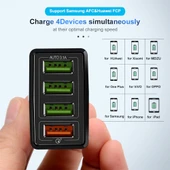 2si1 Arada 1 Metre USB to Micro USB Veri Kablosu ve 30W QC 3.0 4 USB Portlu Hızlı Seyahat Şarj Cihazı Siyah UK Fiş - 6