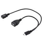 USB 2.0 Micro-B Erkek to USB 2.0 Micro-B Dişi Erkek ve USB 2.0 Dişi Y Ayırıcı OTG Kablosu Siyah 19cm - 2
