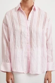 Organze Çizgili Gömlek Pembe thumbnail 6