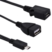 USB 2.0 Micro-B Erkek to USB 2.0 Micro-B Dişi Erkek ve USB 2.0 Dişi Y Ayırıcı OTG Kablosu Siyah 19cm - 3