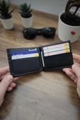 Siyah Hakiki Deri Cüzdan Kişiye Özel İsim Baskılı 12 Kartlık Ve Çift Para Bölmeli İnce Model thumbnail 2
