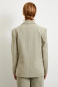 Çift Düğmeli Keten Blazer Ceket Gri - 6