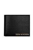 Siyah Hakiki Deri Cüzdan Kişiye Özel İsim Baskılı 12 Kartlık Ve Çift Para Bölmeli İnce Model thumbnail 3
