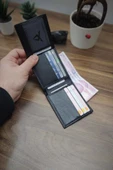Siyah Hakiki Deri Cüzdan Kişiye Özel İsim Baskılı 12 Kartlık Ve Çift Para Bölmeli İnce Model thumbnail 7